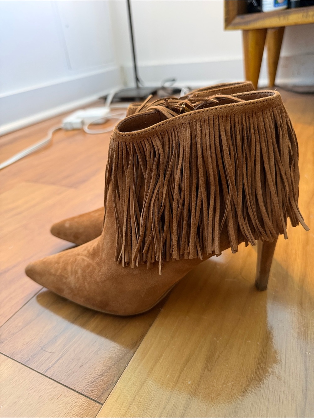 Sam Edelman Fringe Suede Pointed-Toe Ankle Boots in Brown 7.5